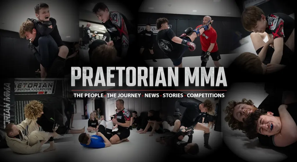 Praetorian MMA collage showing members, training, stories, competitions and club journeys